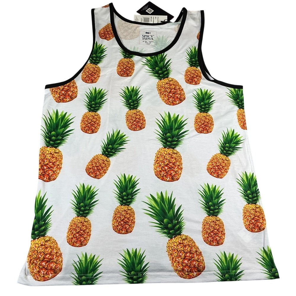 Spicy Tuna Tank Top Mens L Pineapple Tropical Aloha Cruise Sleeveless Shirt NWT